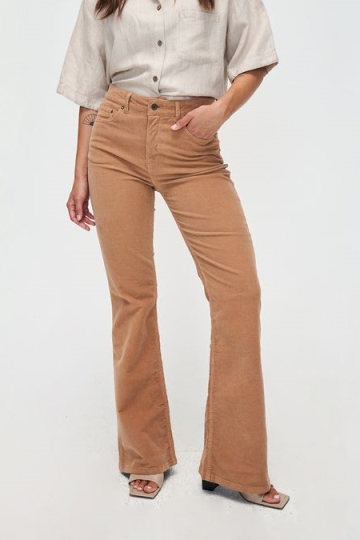 Kuyichi  Jeans Flare Lisette Baby Cord Zwart Theebruin