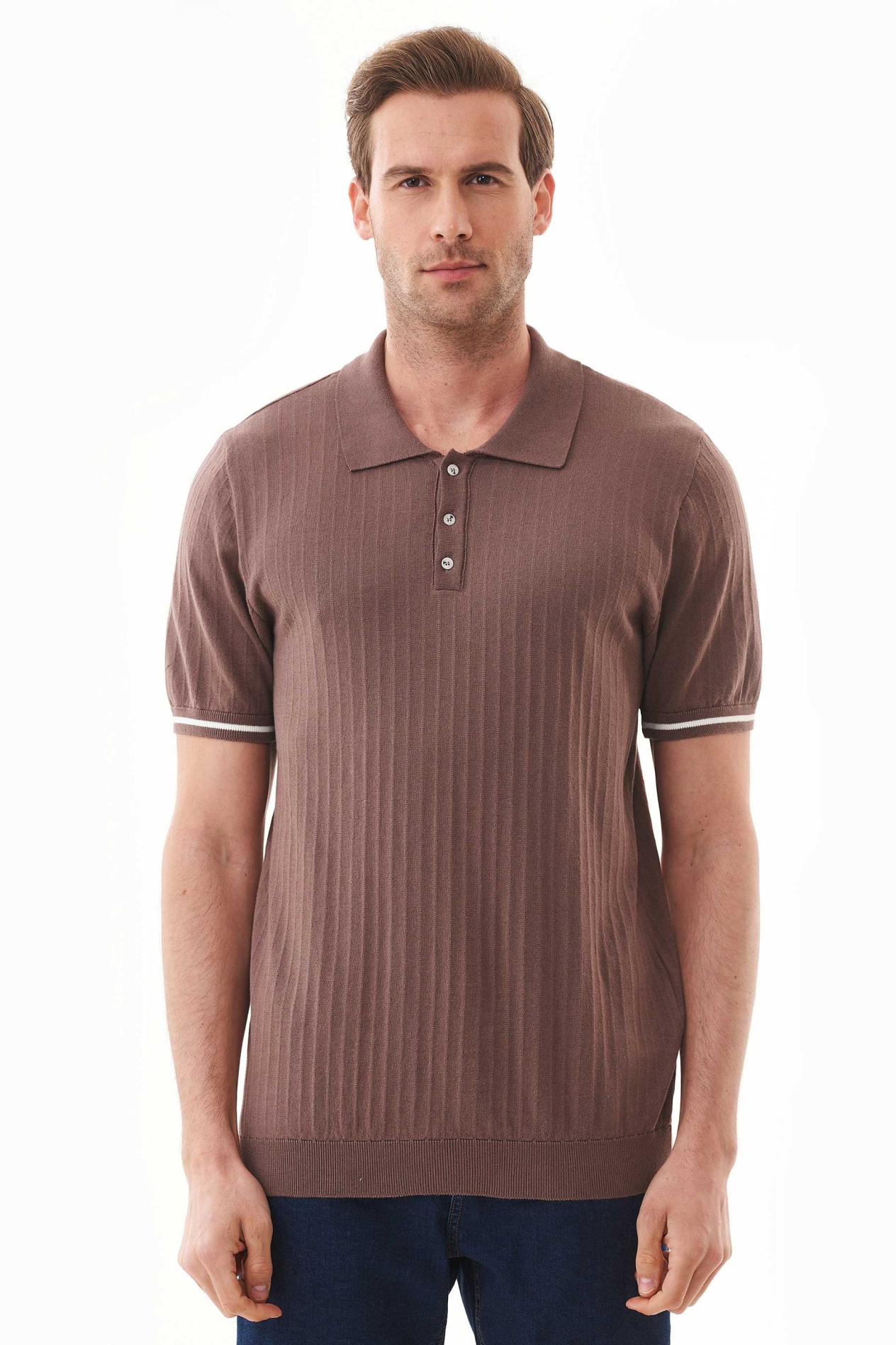 ORGANICATION mannen vegan Poloshirt Gebreid Diep Taupe