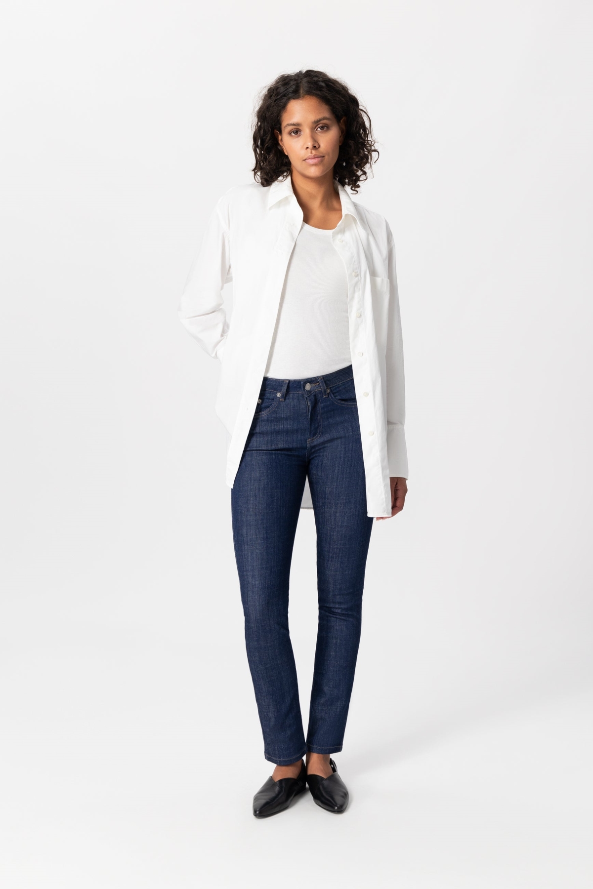 MUD Jeans  Jeans Recht Faye Glanzend Ruw Blauw