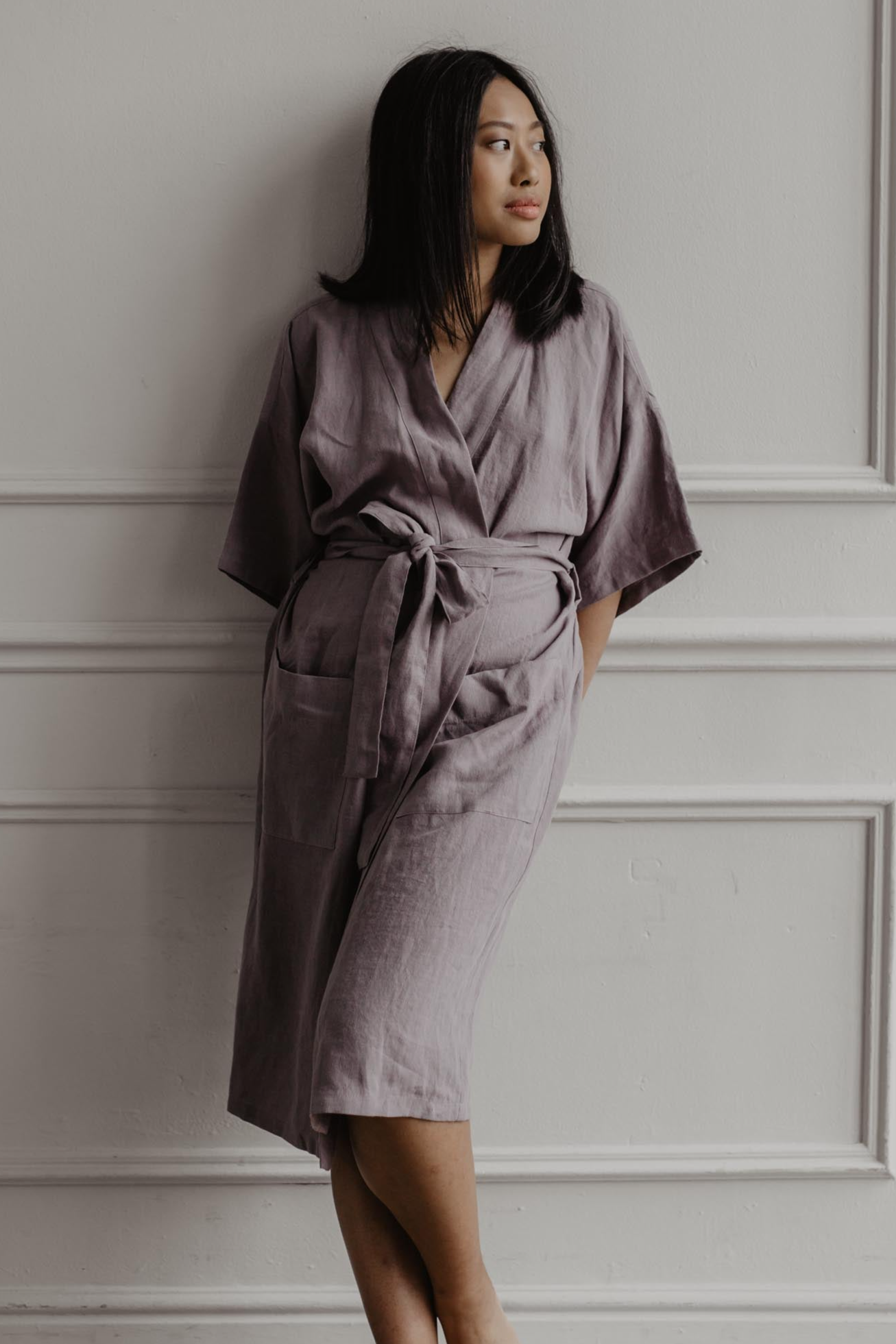 AmourLinen  Badjas Midnight Dusty Lavender Paars