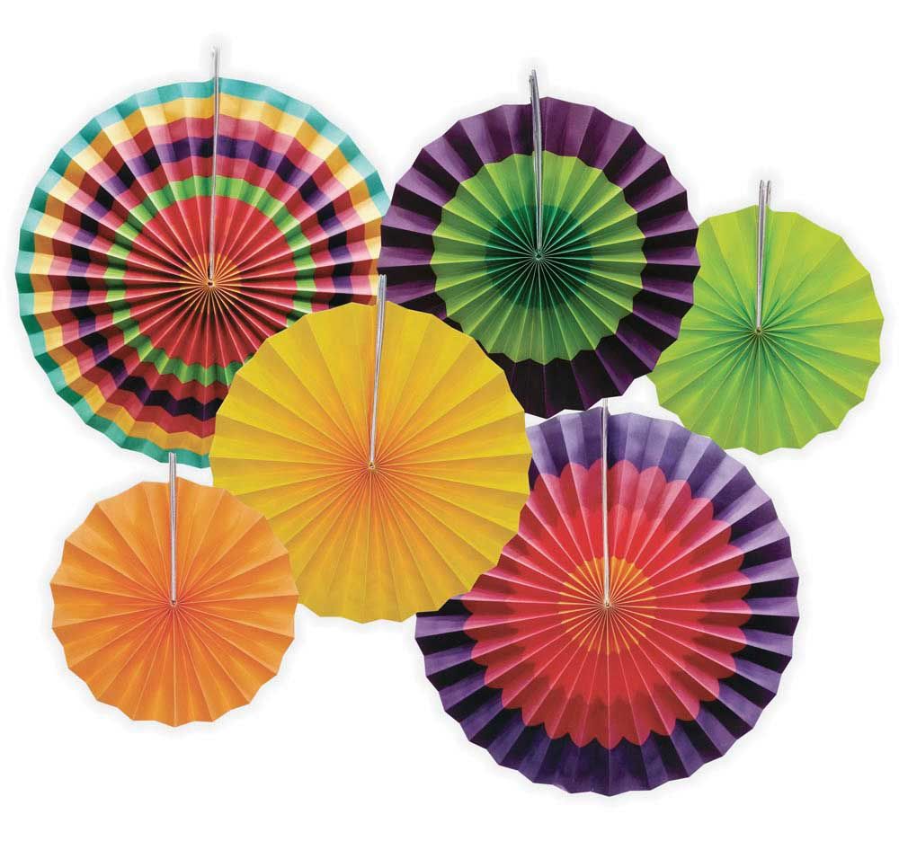 Papieren waaiers multicolour - set van 6 