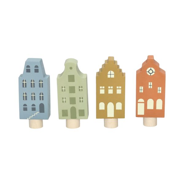 Stekers voor jaarring, hout, huisjes, set van 4