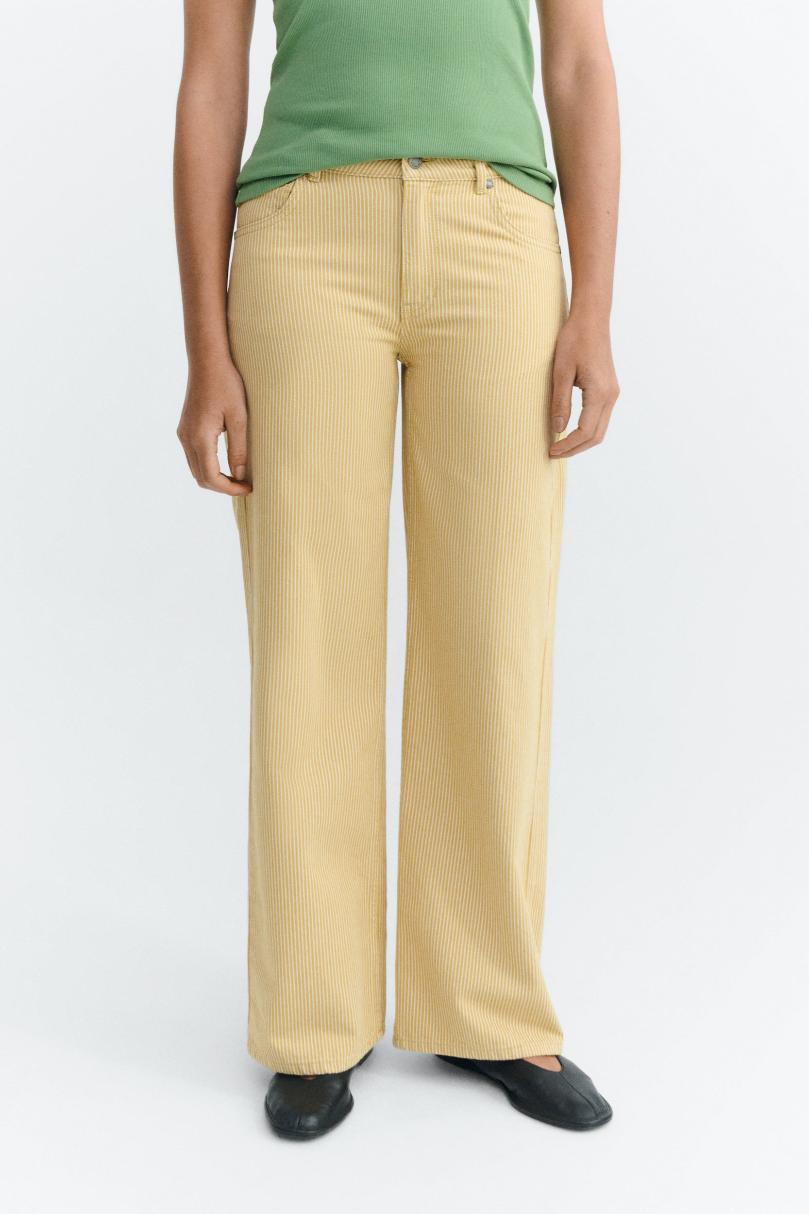 Thinking MU  Broek Kettan Low Rise Met Gele Strepen