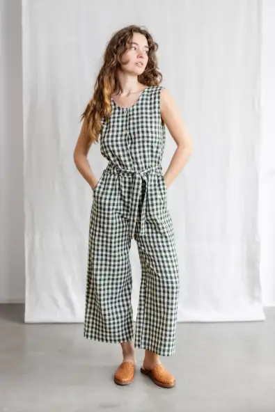 Jyoti - Fair Works  Jumpsuit Daksha Met Ruitjespatroon Groen/Wit