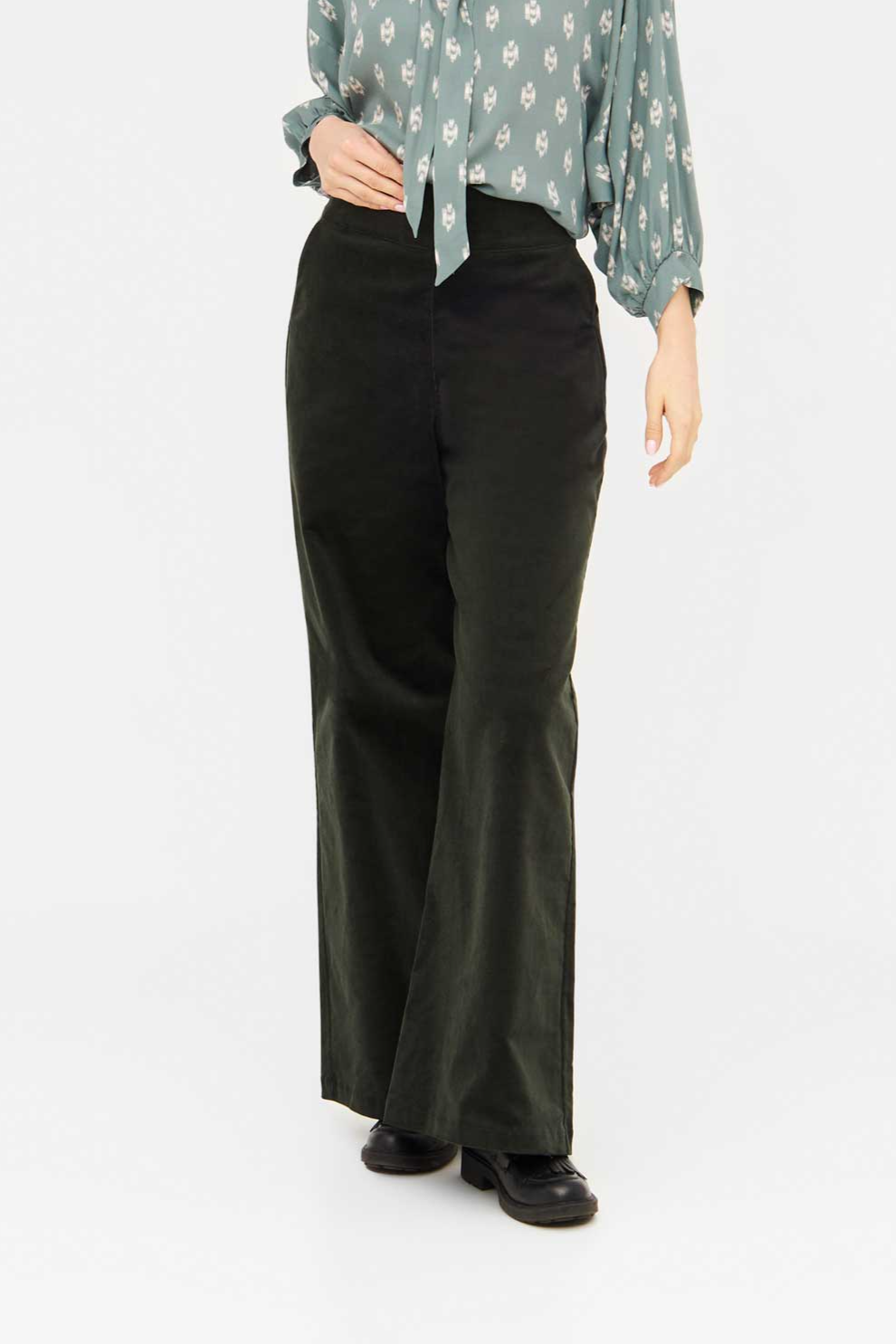 WiDDA  Broek In Marlene-Stijl Glen Wide Donkergroen