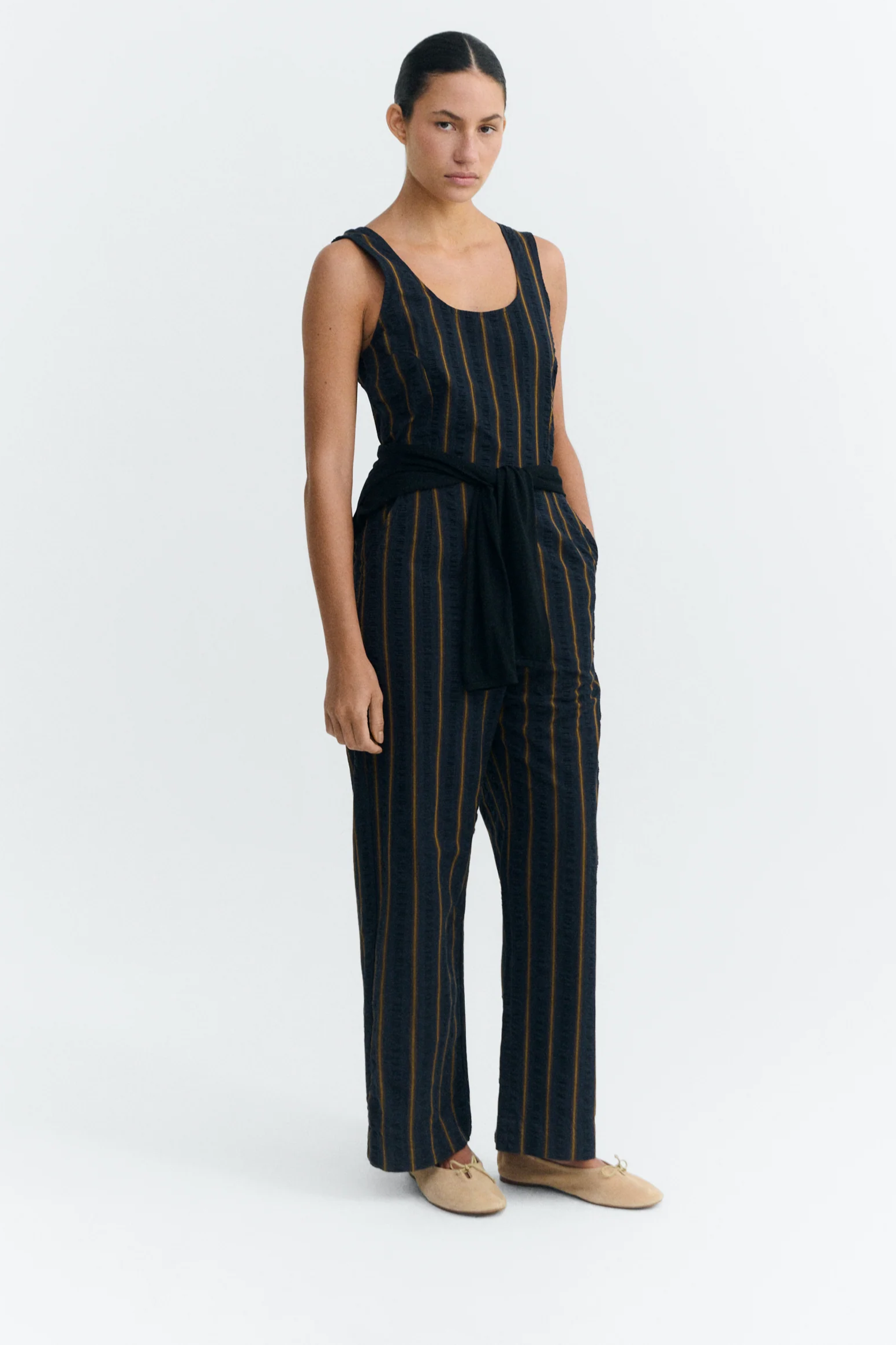 Thinking MU  Jumpsuit Seersucker Raflesia Strepen Marine