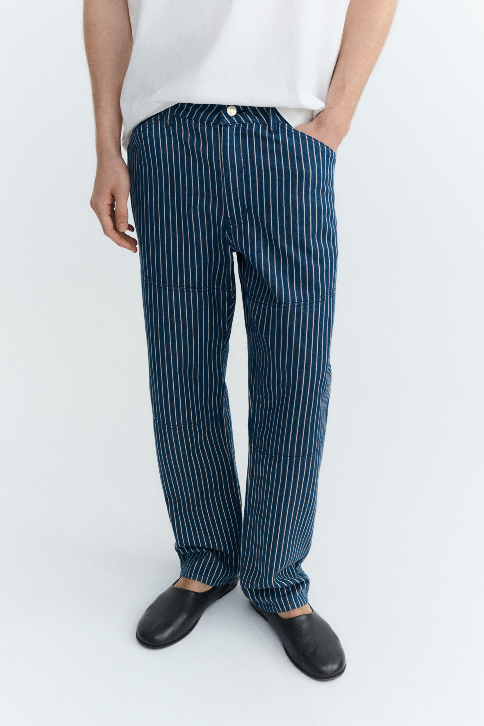 Thinking MU mannen vegan Stan Straight Broek Met Natuurlijke Kleurstof Strepen In Blauw