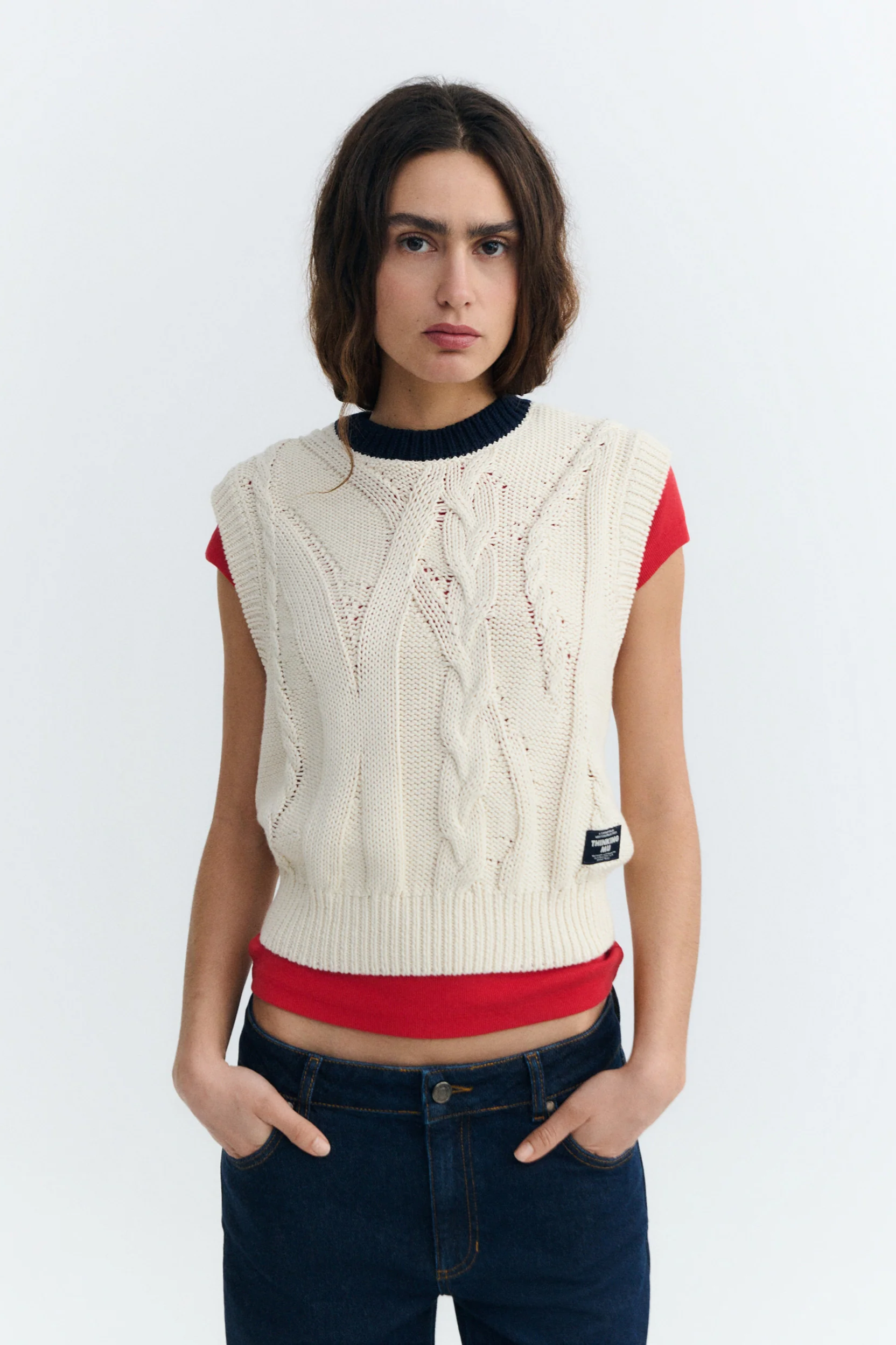 Thinking MU  Gebreid Vest Aria Off White