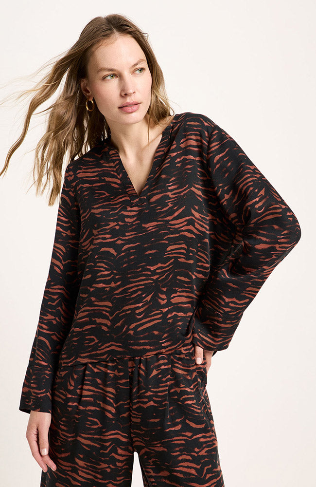 Lanius  Blouse Met Dierenstrepen In Bruin/Zwart