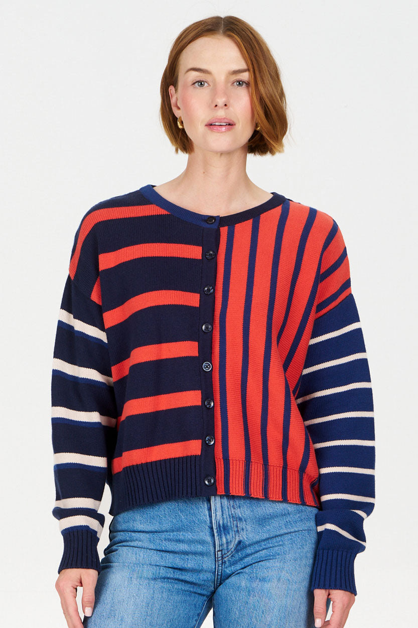 KOMODO  Cardigan Mish Mash Rood & Marineblauw