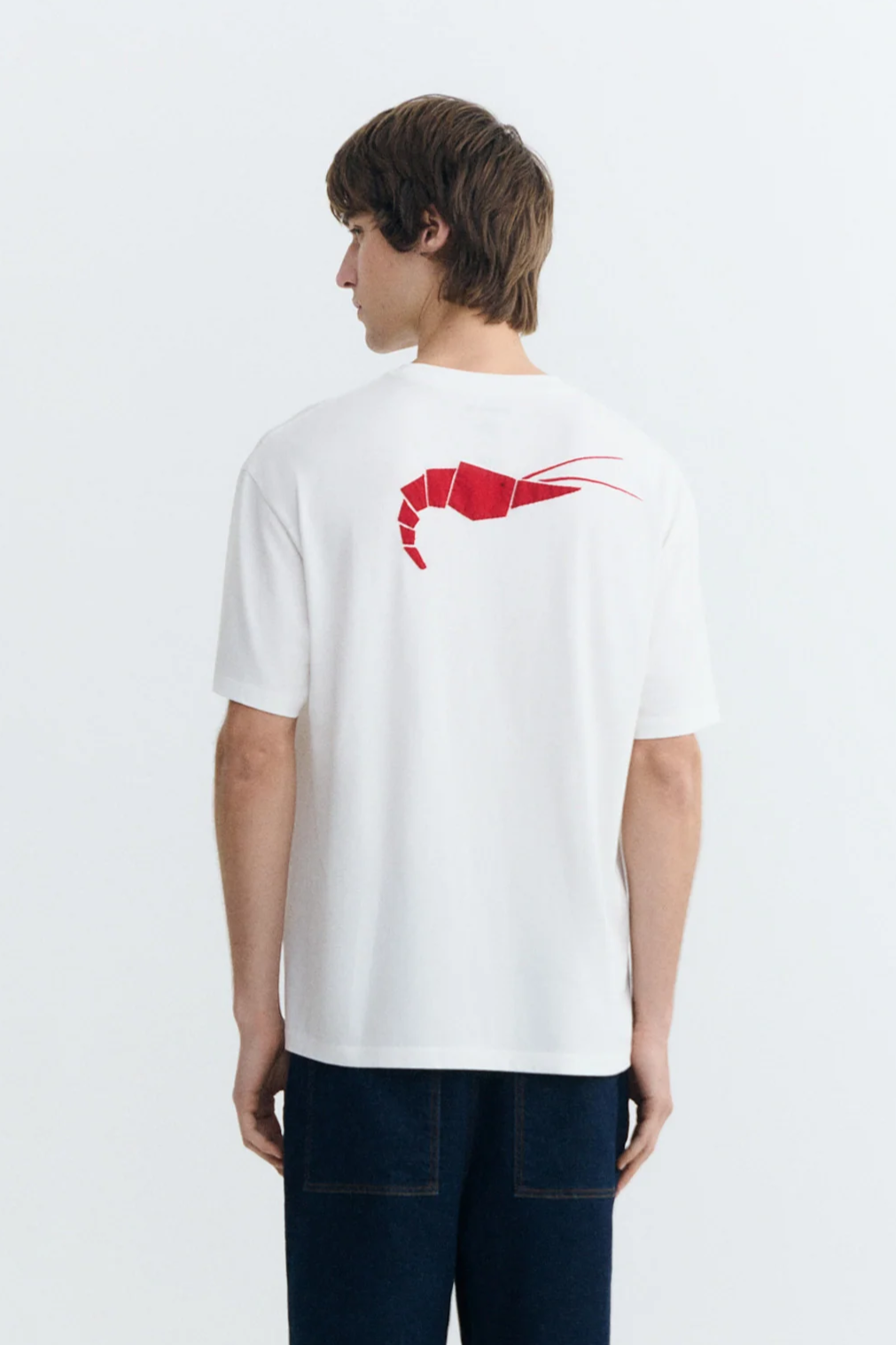 Thinking MU mannen vegan T-Shirt Aaron Met Kreeftenpatch Op De Achterkant, Wit