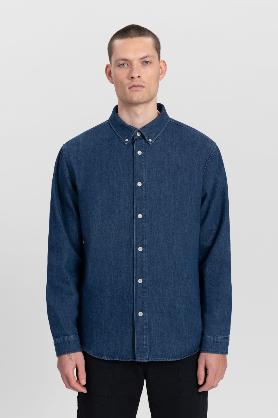 Kuyichi mannen vegan Spijkerhemd Sawyer Washed Indigo Blauw