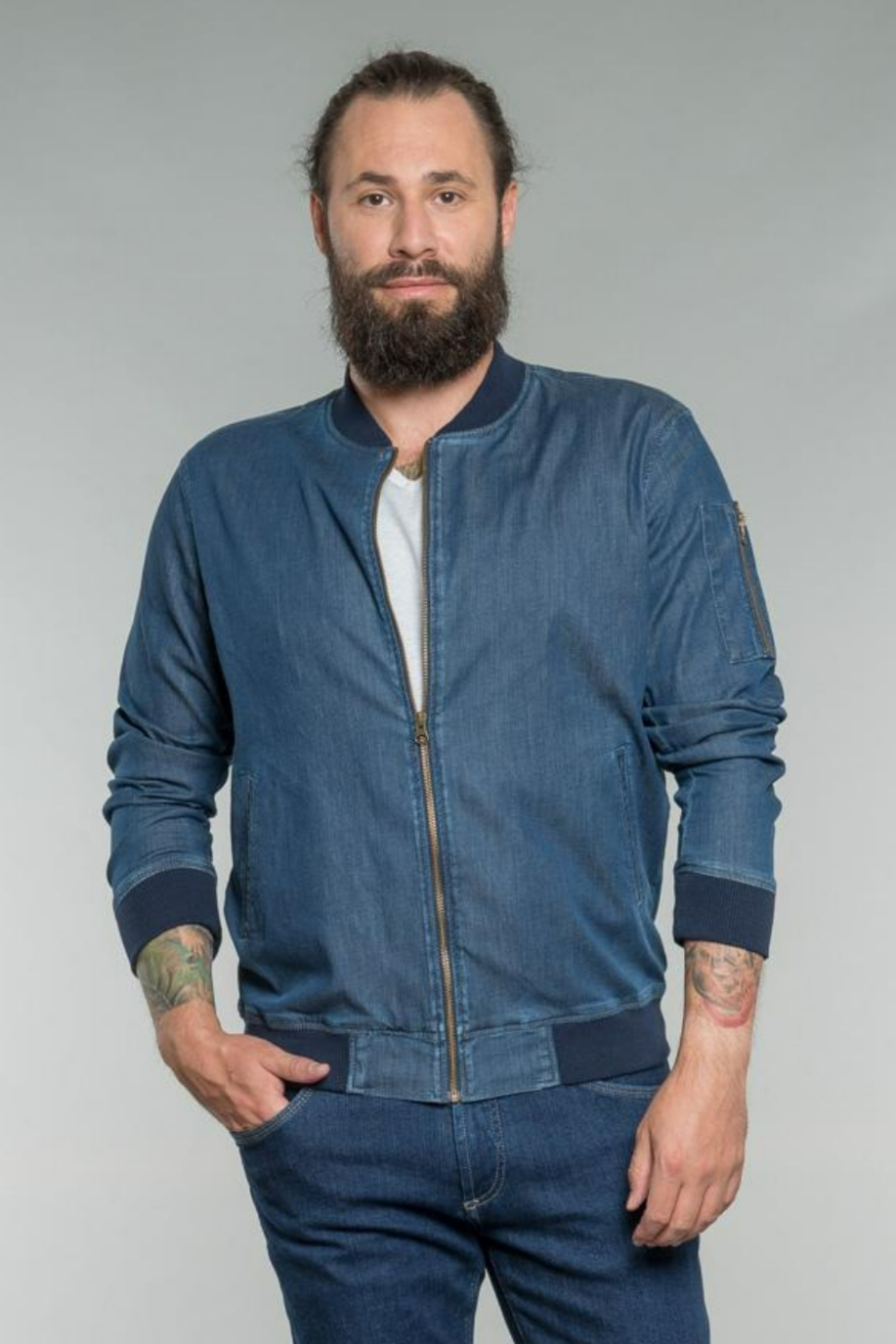 Feuervogl mannen vegan Blousonjack Denim Till Lichtblauw