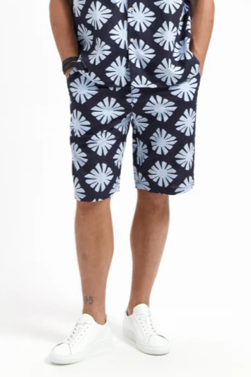 Kuyichi mannen vegan Shorts Tyler Printed Middernachtblauw