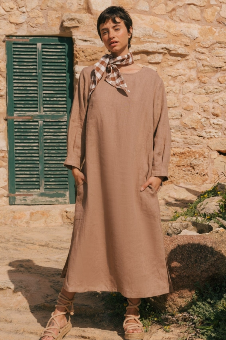 AmourLinen  Jurk Lange Lengte Amalia Rosy Brown