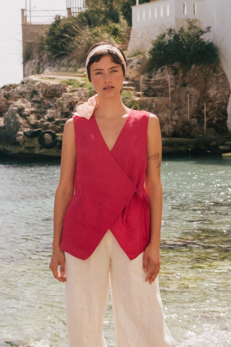 AmourLinen  Top Mouwloos Blanca Viva Magenta