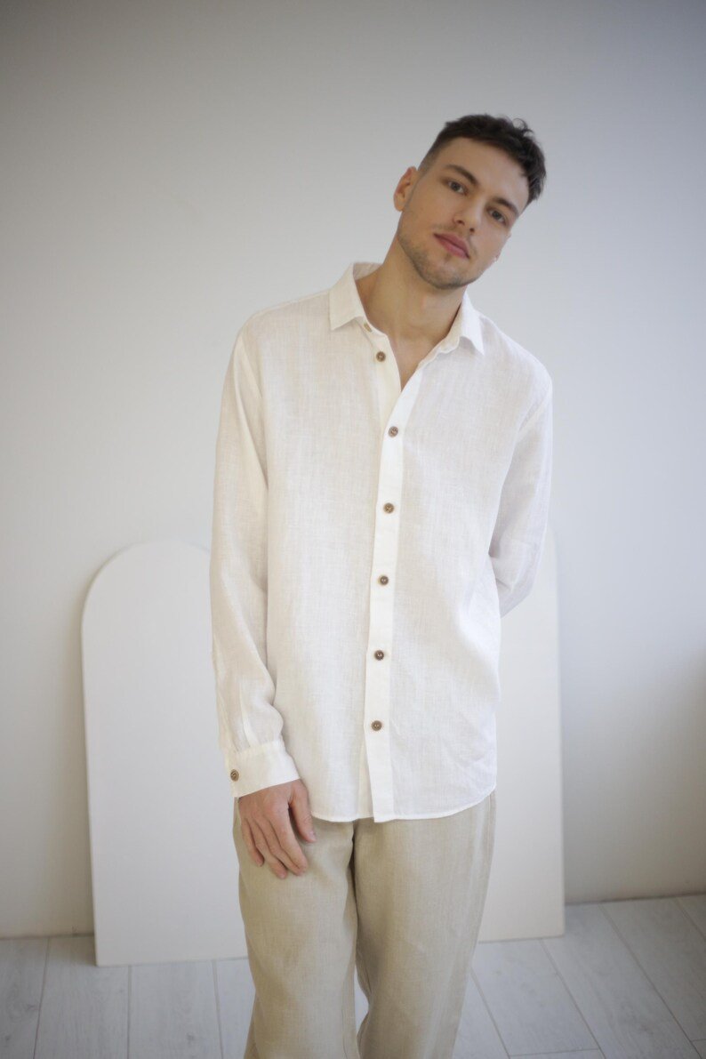 Amber Linen mannen vegan Overhemd Havana Wit