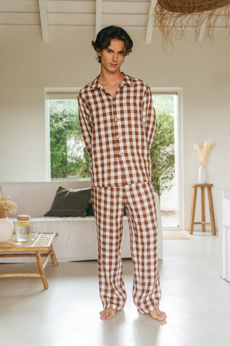 AmourLinen mannen vegan Loungewearset Oliver Mocha Gingham