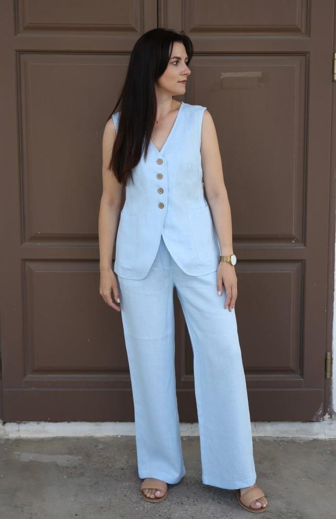 Amber Linen  Set Gilet En Broek Cremona Hemelsblauw
