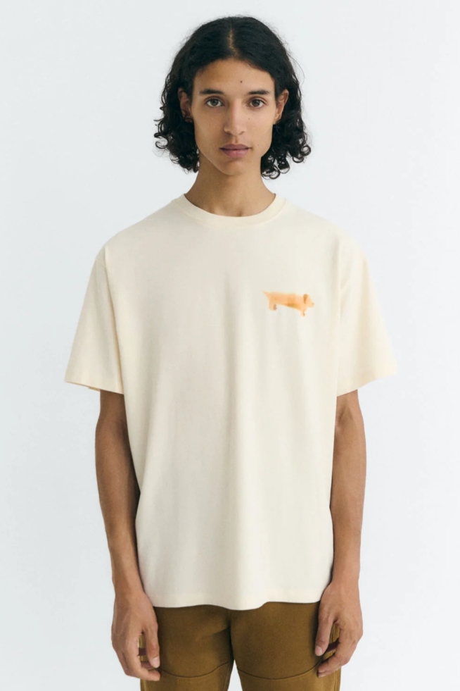 Thinking MU mannen vegan T-Shirt Aaron Teckel Hond Voorkant Grafisch Wit