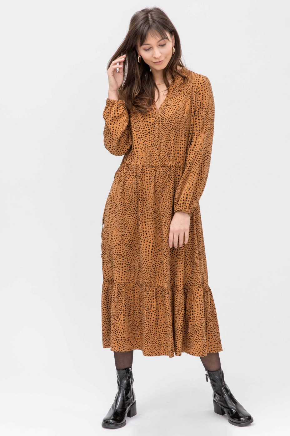 LOVJOI  Midi-Jurk Sollia Dark Cheetah