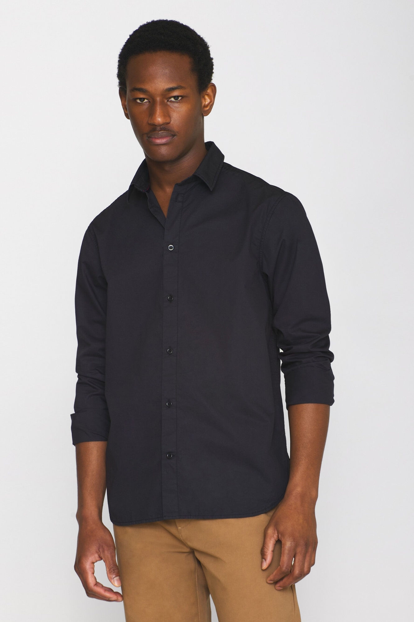 KnowledgeCotton Apparel mannen vegan Shirt Alf Regular Crispy Black Jet