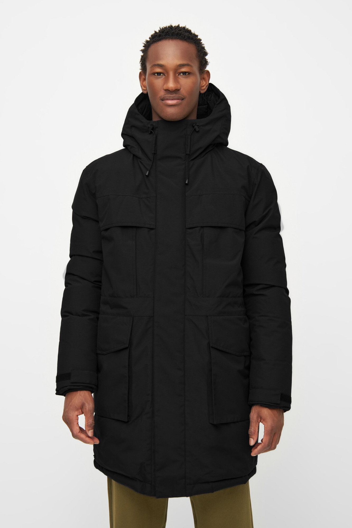 KnowledgeCotton Apparel mannen vegan Jas Lang Gewatteerd Canvas Apex Zwart Jet
