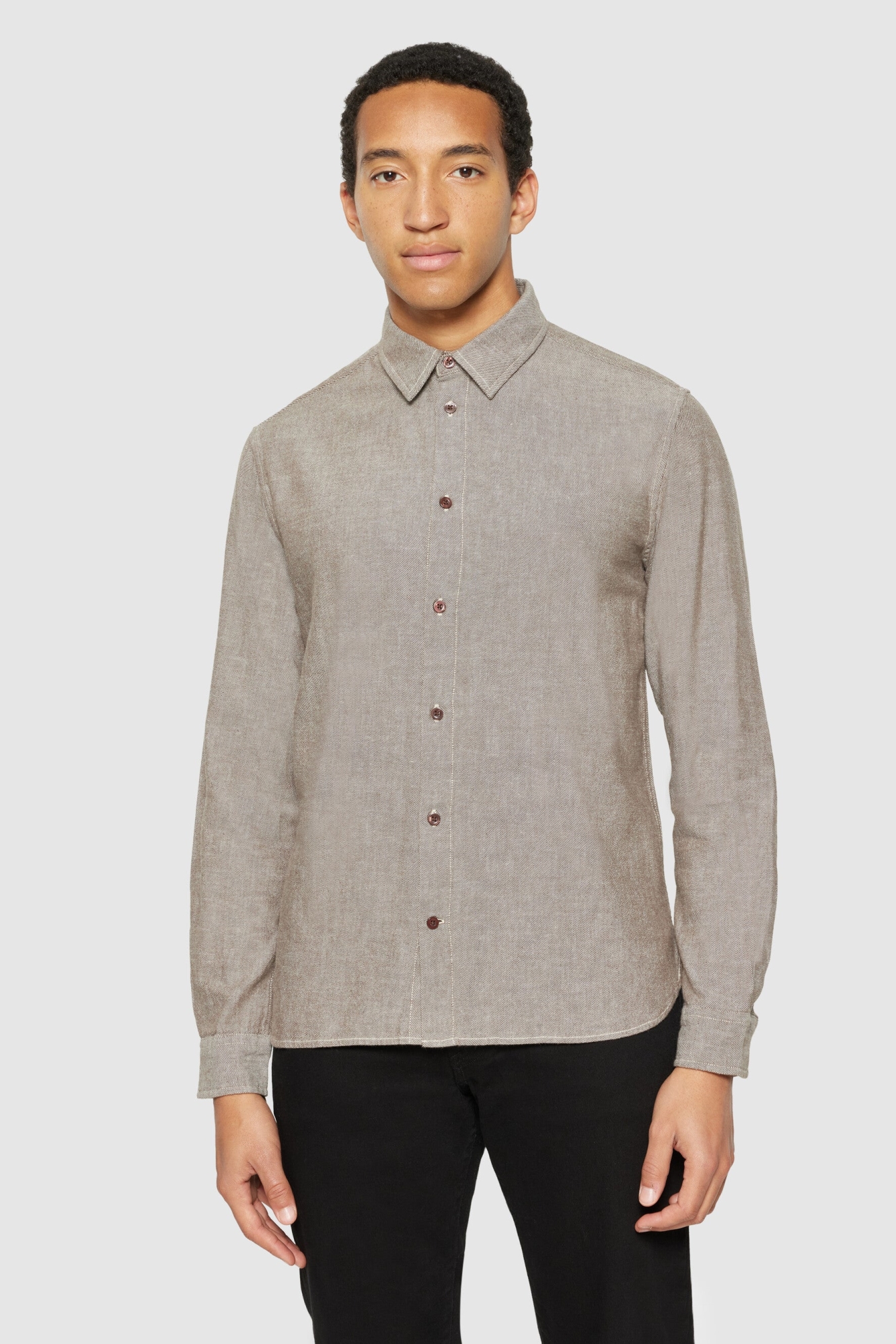 KnowledgeCotton Apparel mannen vegan Shirt Flanel Dune Regular Demitasse Bruin