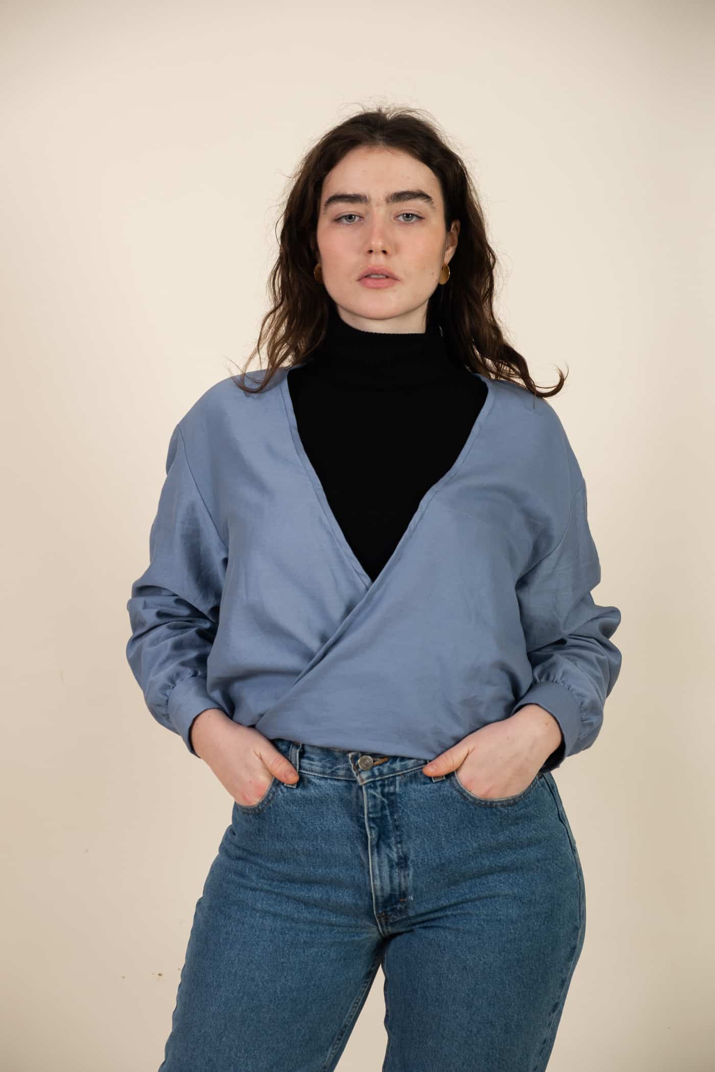 Jyoti Fair Works  Blouse Orumichu Satijnblauw
