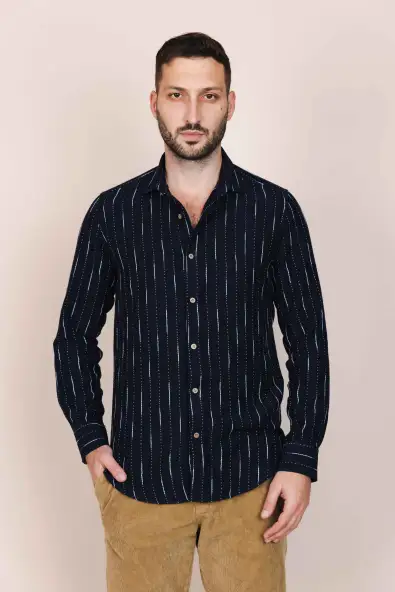 De IONESCU mannen vegan Overhemd Calimani Marineblauw
