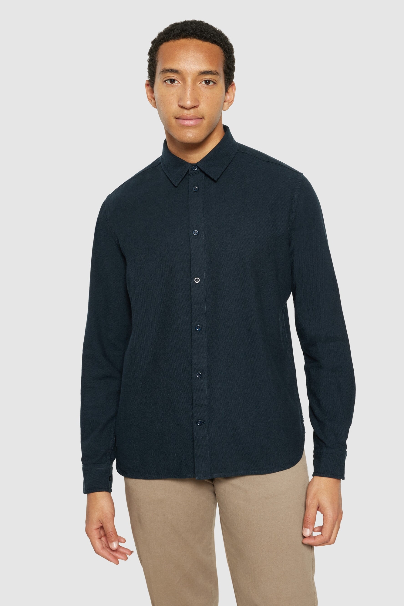 KnowledgeCotton Apparel mannen vegan Shirt Flanel Dune Regular Total Eclipse Navy