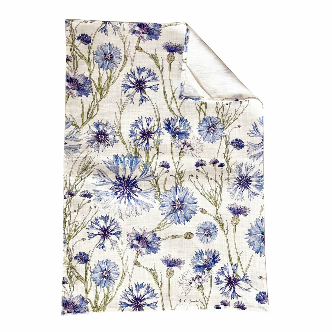 Floral Tea Towel Cotton - Cornflower