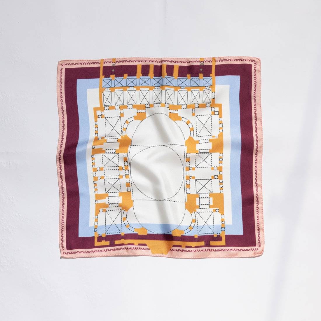 Silk Scarf - Wine Red, Orange & Light Blue - Hegia Sophia