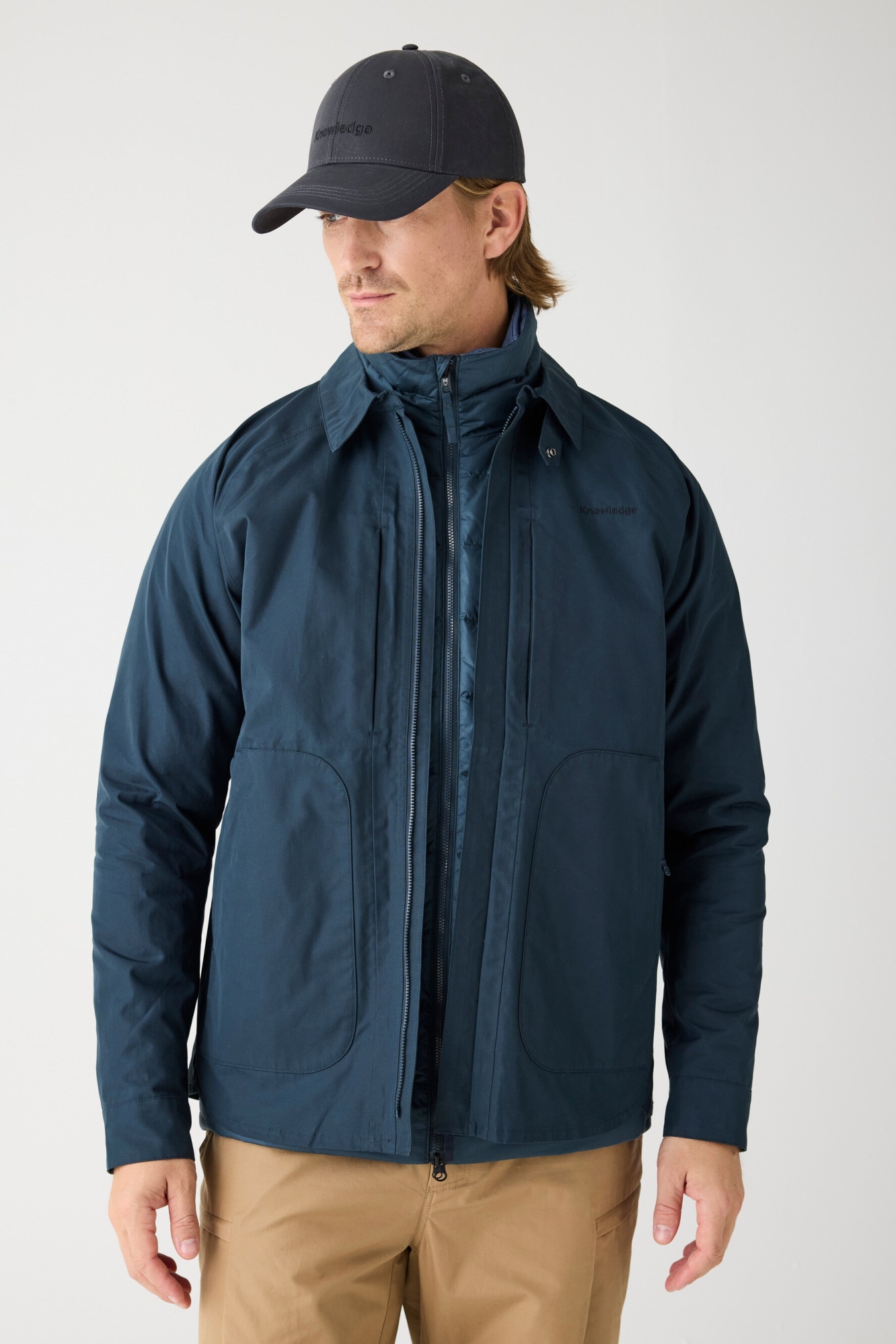 KnowledgeCotton Apparel mannen vegan Jas Vent Canvas 200 Totaal Eclipse Marineblauw