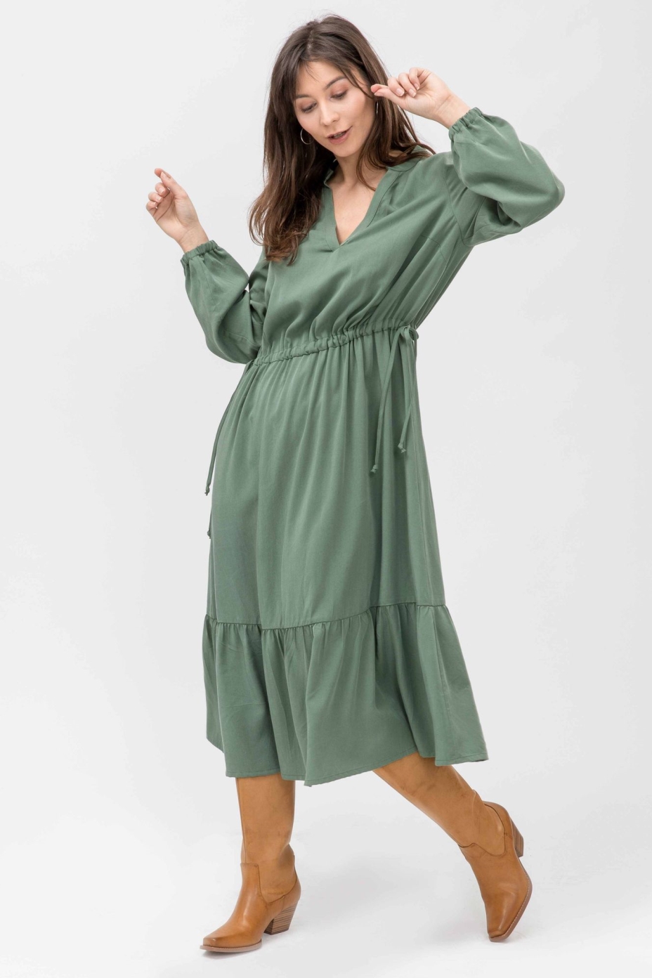 LOVJOI  Midi Jurk Sollia Groen