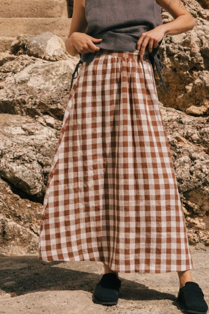 AmourLinen  Rok Mona Mocha Gingham
