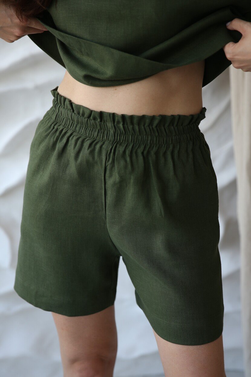 Amber Linen  Shorts Positano Forest Green