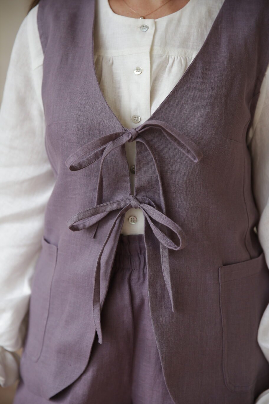 Amber Linen  Gilet Charlotte Lavendel Paars