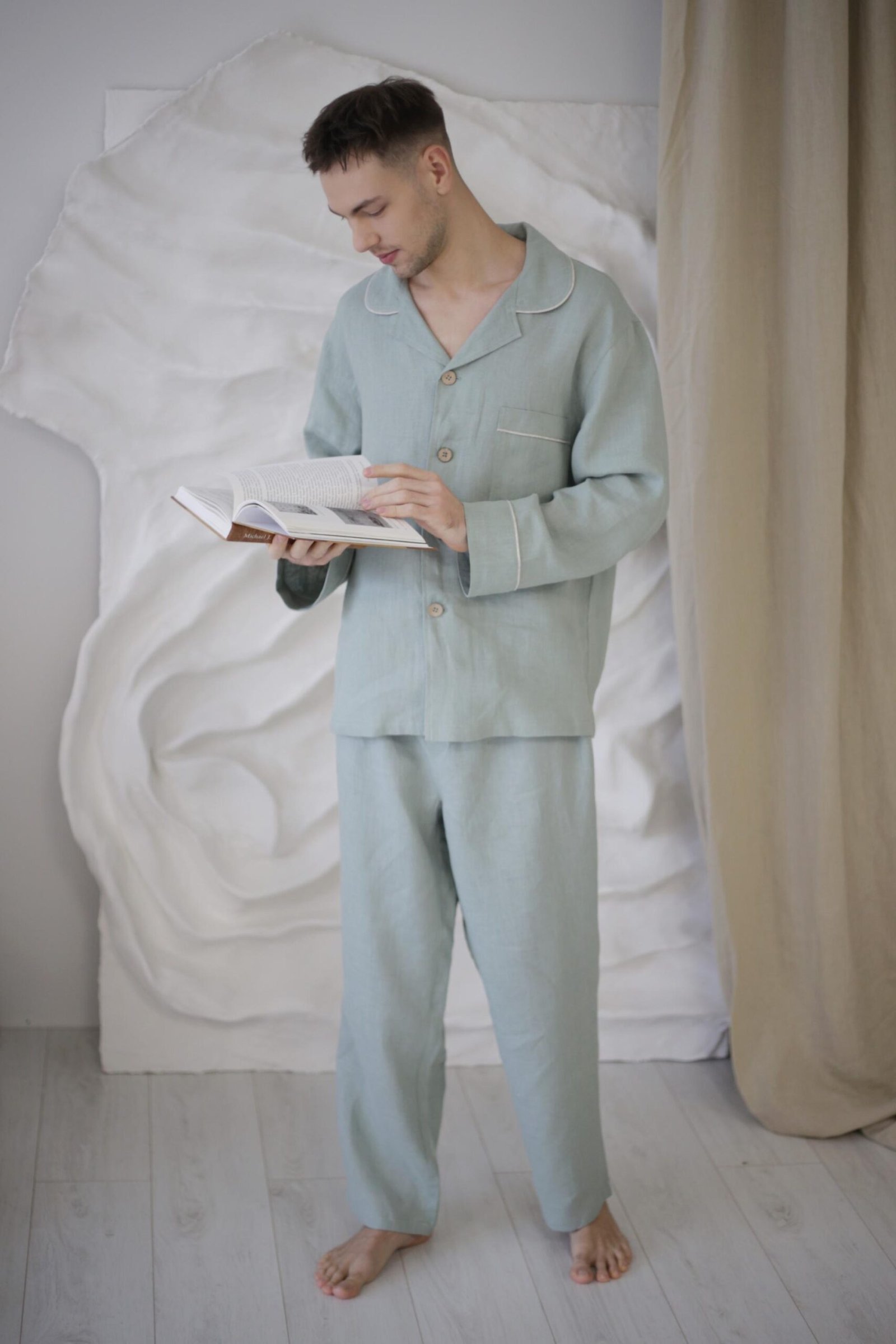 Amber Linen mannen vegan Pyjamaset Canada Saliegroen