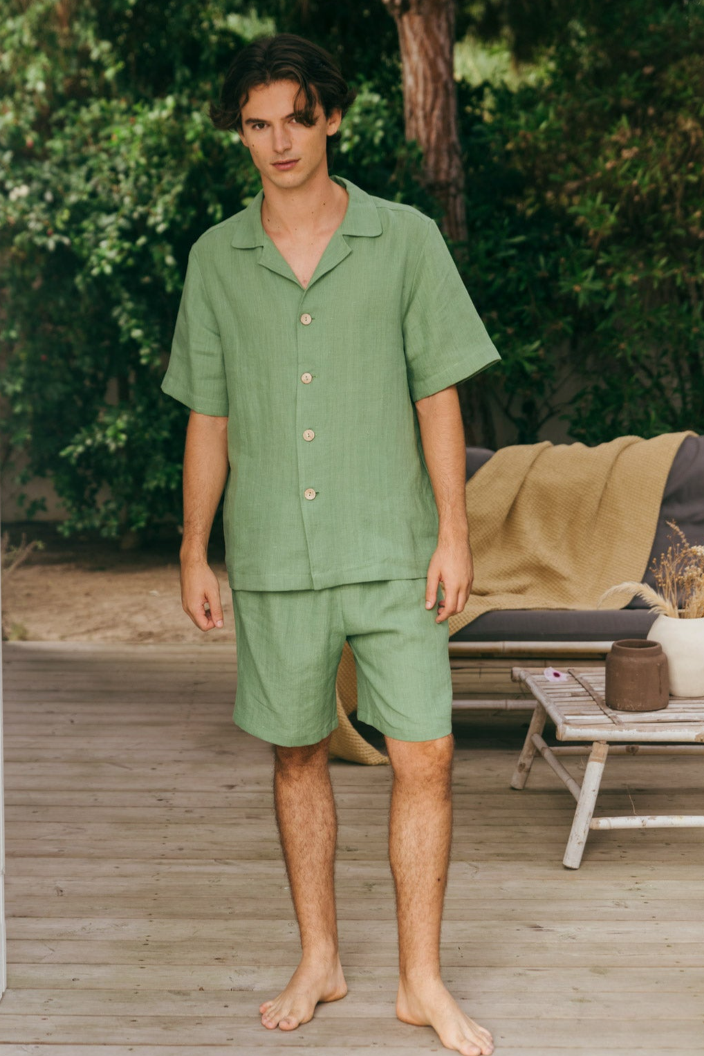 AmourLinen mannen vegan Set Loungewear Aspen Matcha Groen