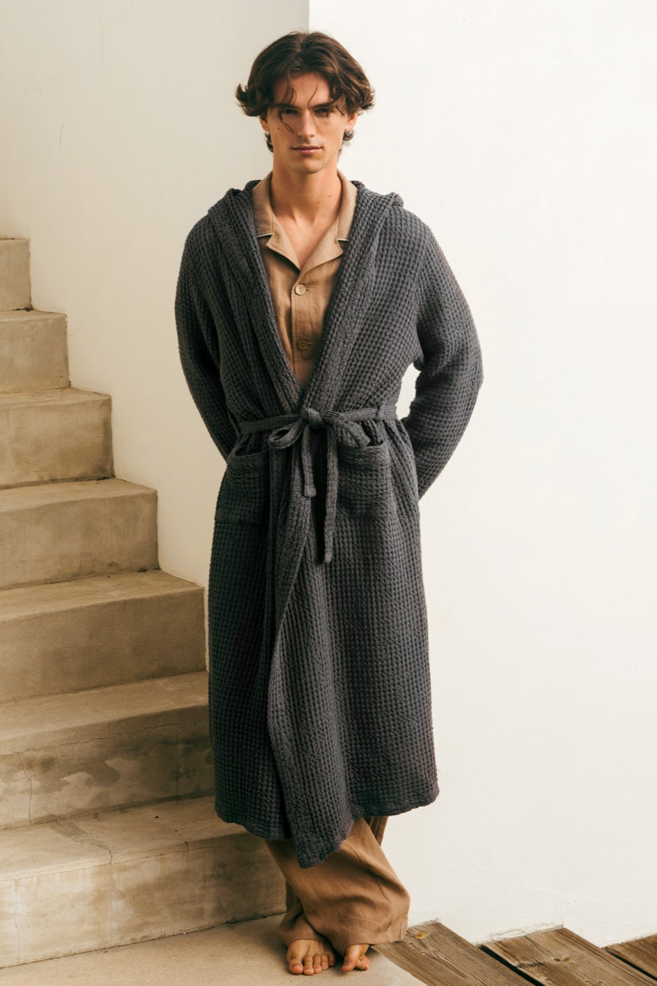 AmourLinen mannen vegan Badjas Wafel Houtskool
