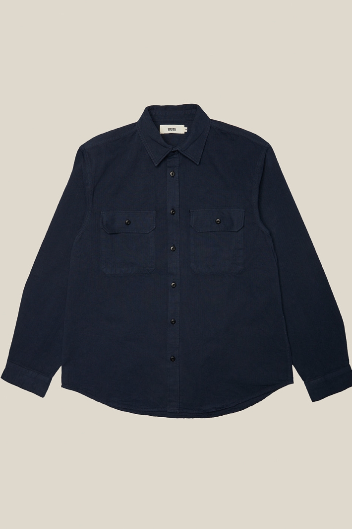 WOTE mannen vegan Casual Overhemd Donkerblauw