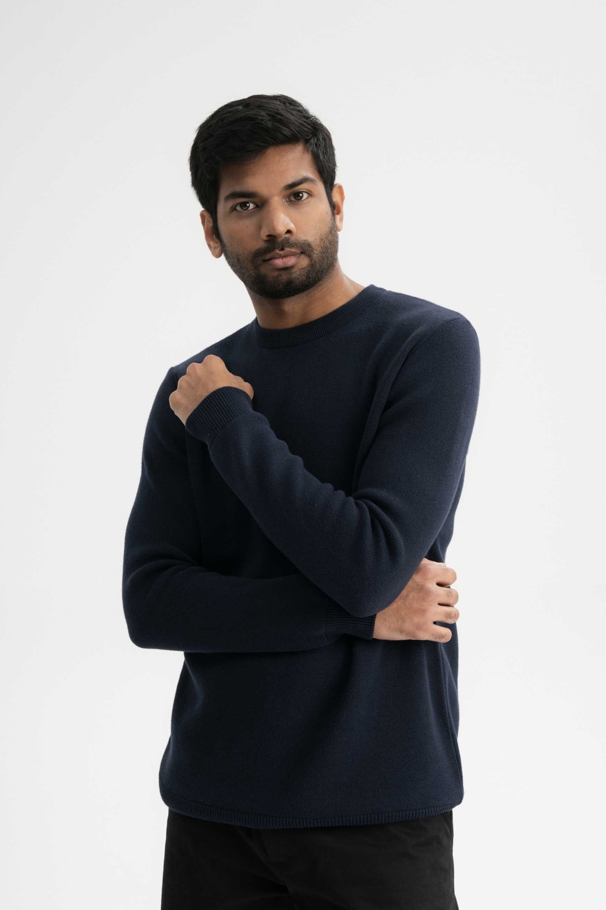 MELA mannen vegan Gebreide Trui Jacquard Manav Marineblauw