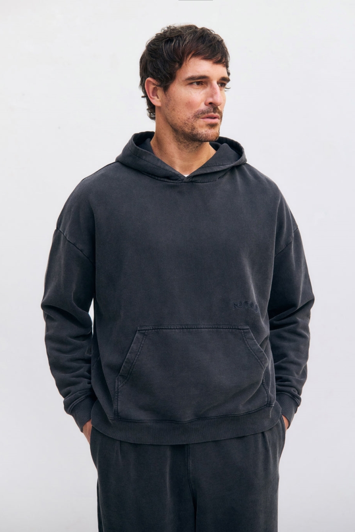 Rotholz mannen vegan Hoodie Logo Washed Black