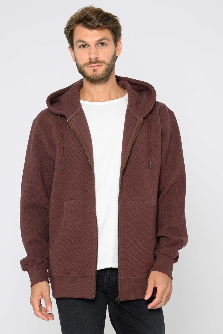 ThokkThokk mannen vegan Zip Hoodie Gestructureerd Oversized Diep Mahonie