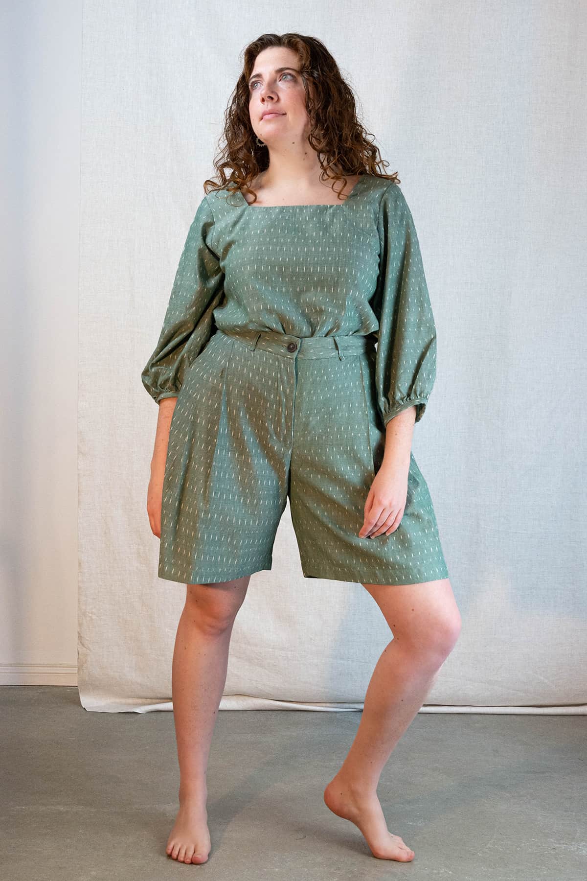 Jyoti Fair Works  Blouse Nalini Ikat Saliegroen