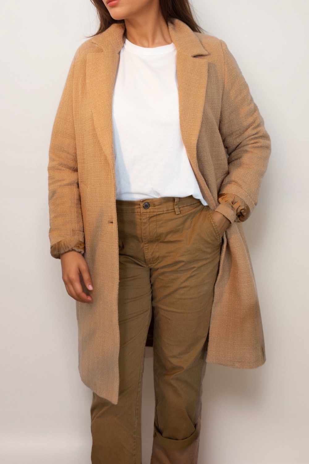 Will's Vegan Store  Gestructureerde Vegan Wollen Jas Camel