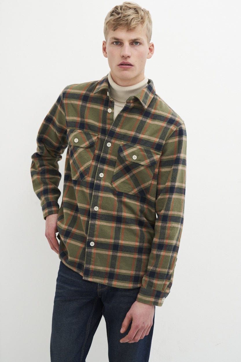 Kuyichi mannen vegan Andrew Geruit Overshirt Legergroen
