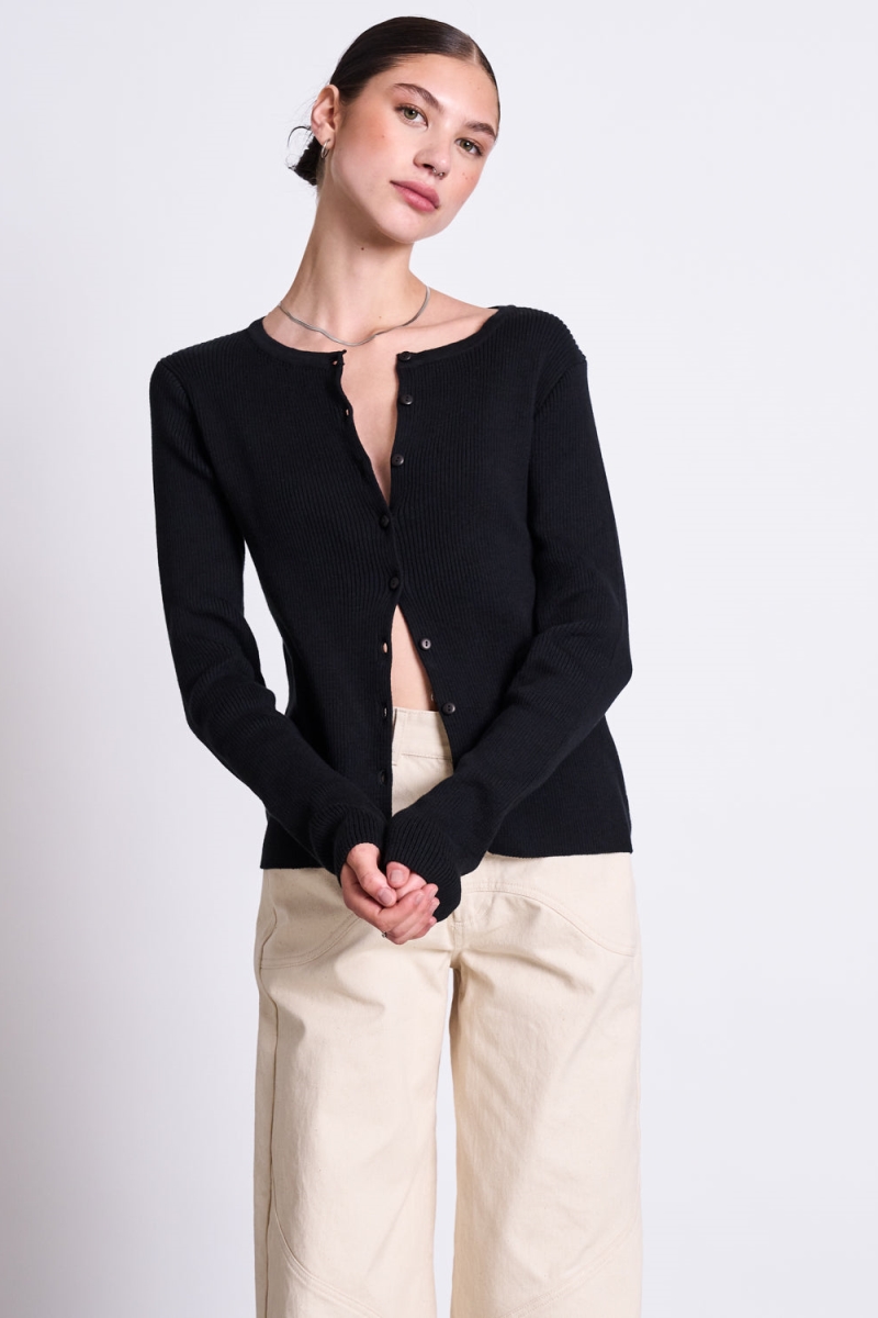 JAN 'N JUNE  Cardigan Ronde Hals Glimt Zwart