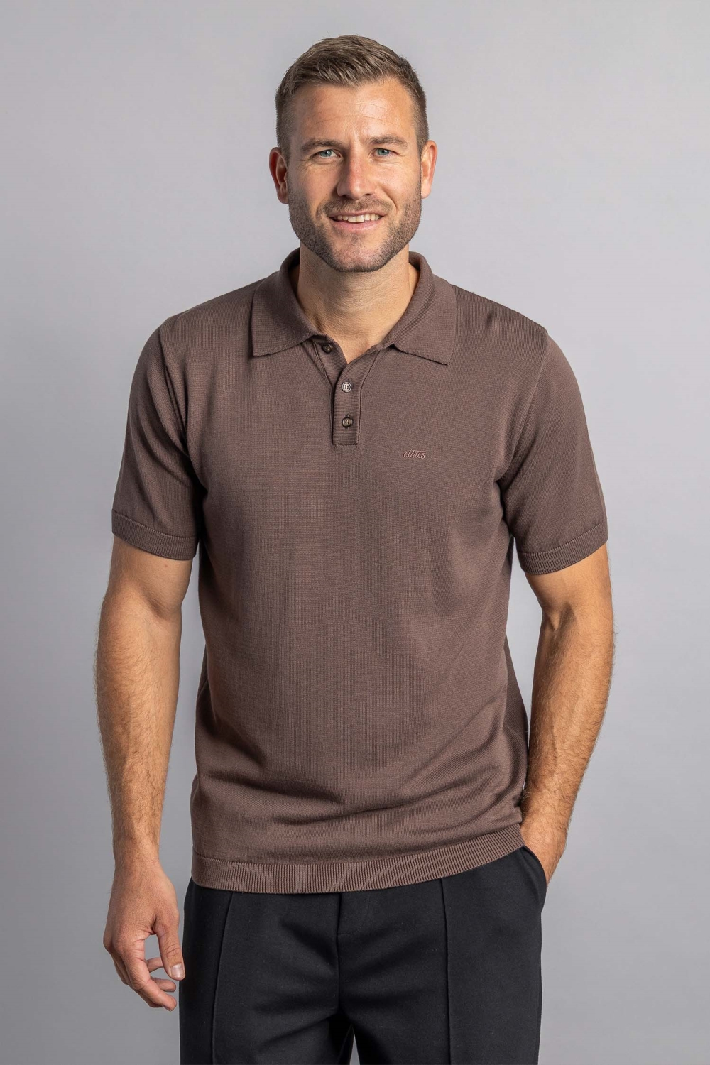 DIRTS mannen vegan Gebreid Poloshirt Kastanje
